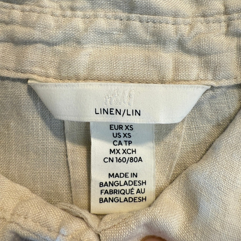 HM Oversized Linen Shirt Womens XS Beige Short Sleeve Button Front Coastal - Picture 4 of 9